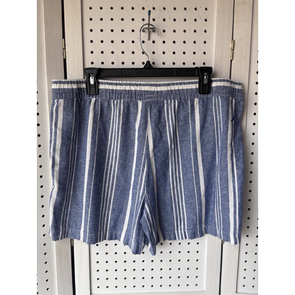 Nautica Women's‎ Lg Pull On Linen Viscose Drawstring Shorts Blue White Striped - Picture 4 of 7